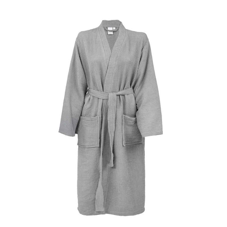 Szlafrok Waflowy Kimono Szary Unisex Długi Certyfikat - Rozmiar XL (1)