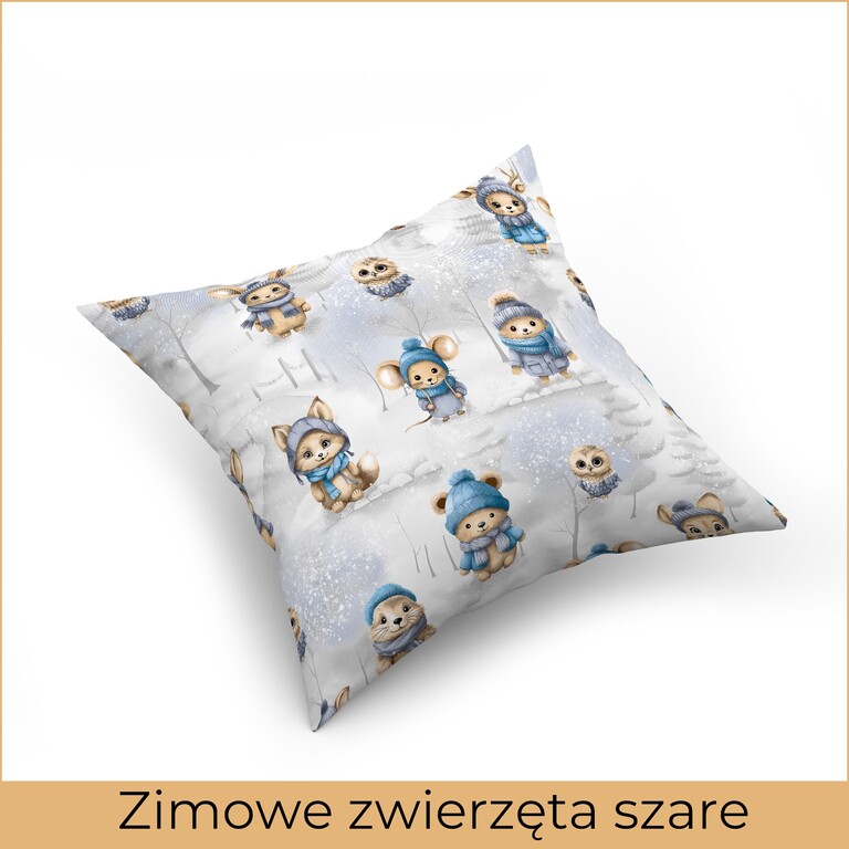 Poszewka na poduszkę ZIMOWA jasiek 40x40cm, Zimowe Zwierzęta Szare (8)