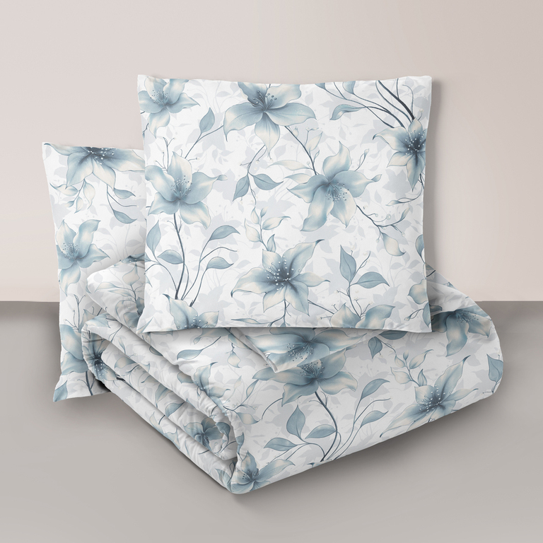 Komplet Pościeli 160x200 + 2x 70x80,  100% Bawełna, 140g/m2, wzór: Perłowa Wanilia Niebieska