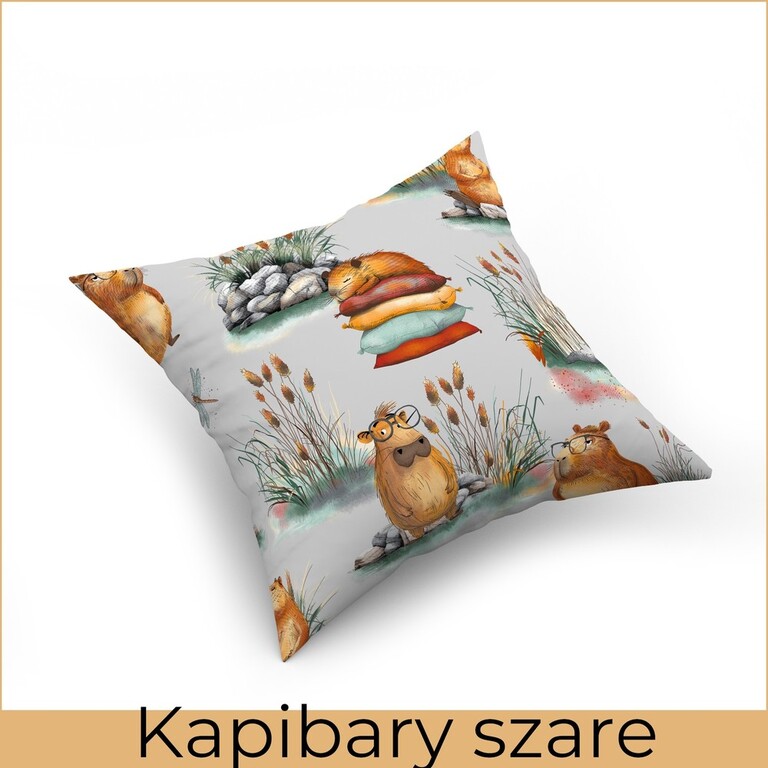 Poszewka na poduszkę jasiek 40x40cm 100% BAWEŁNA, Kapibary szare (2)