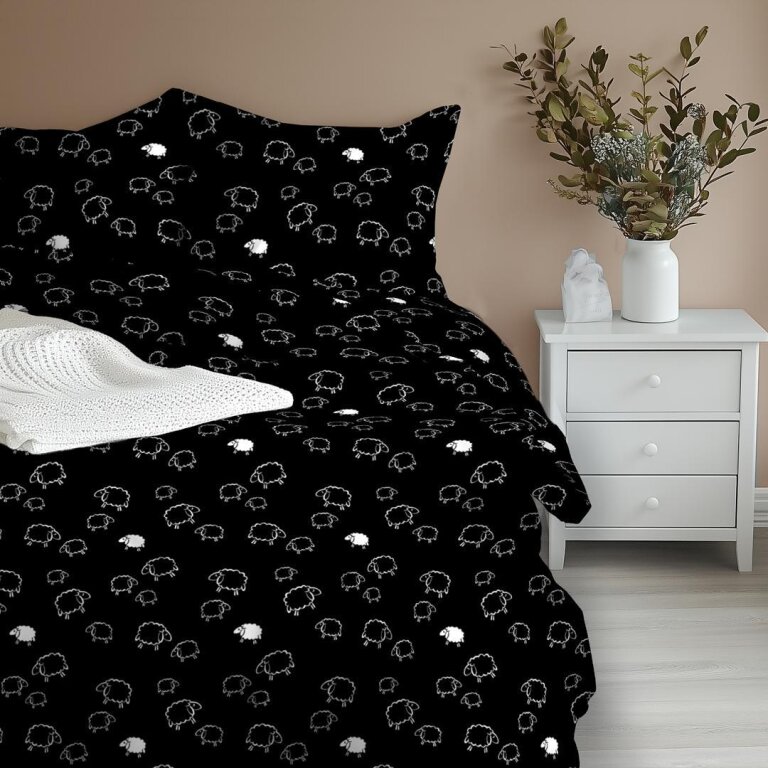 Pościel z Kory 140x200 + 1x70x80 Bawełna 100% Bielawa Produkt Polski - PRESTIGE Baranki czarne (2)