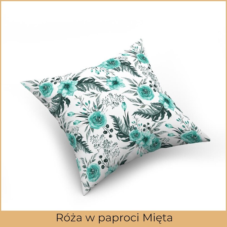 Poszewka na poduszkę jasiek 40x40cm, 100% Bawełna Róża w paproci miętowa (2)