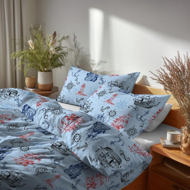 POŚCIEL Z KORY 160x200 + 2x70x80 Bawełna 100% Bielawa Produkt Polski -  bałtyk niebieski (4)