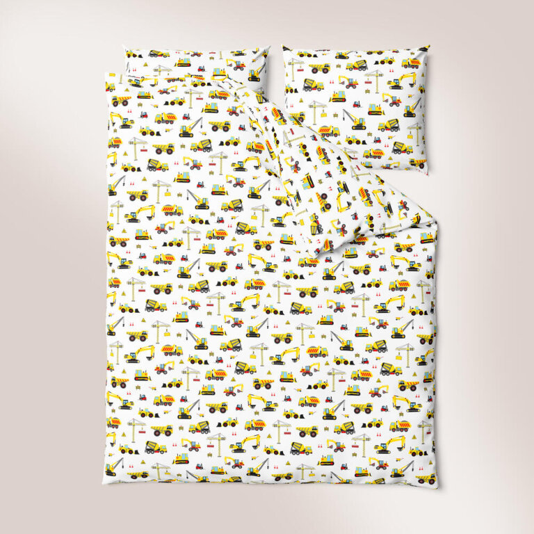 Pościel DZIECIĘCA 160x200 poszewka 50x70 dla dziecka 100% bawełna CERTYFIKAT Koparki Białe (2)