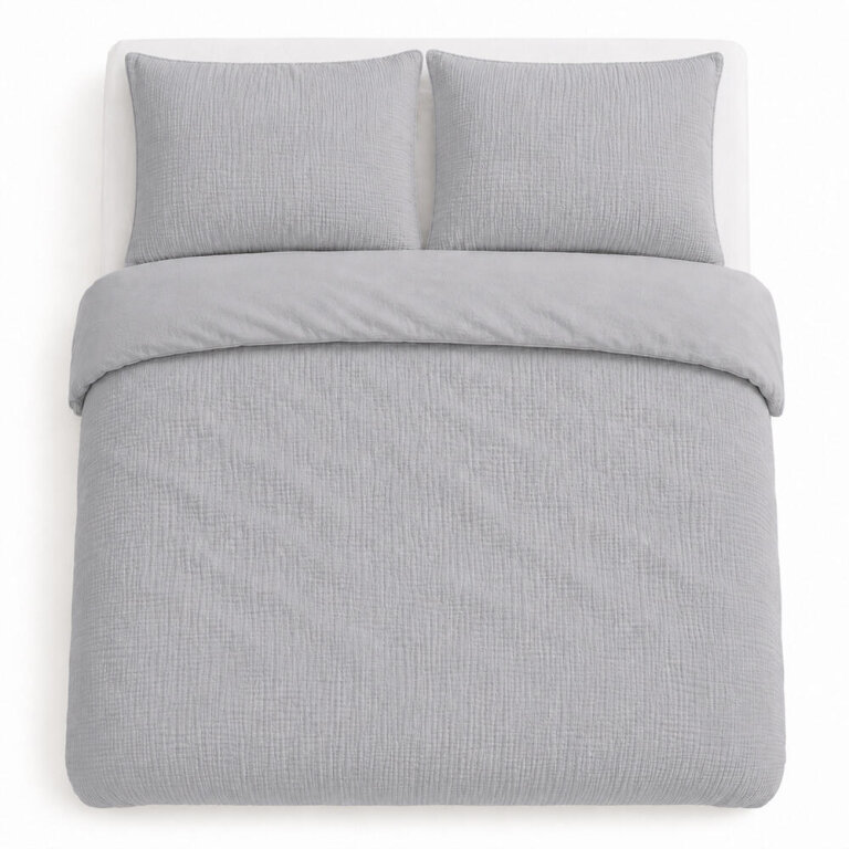 Pościel muślinowa dwuwarstwowa 220x200cm + 2x70x80cm - muślin + bawełna Grey (7)