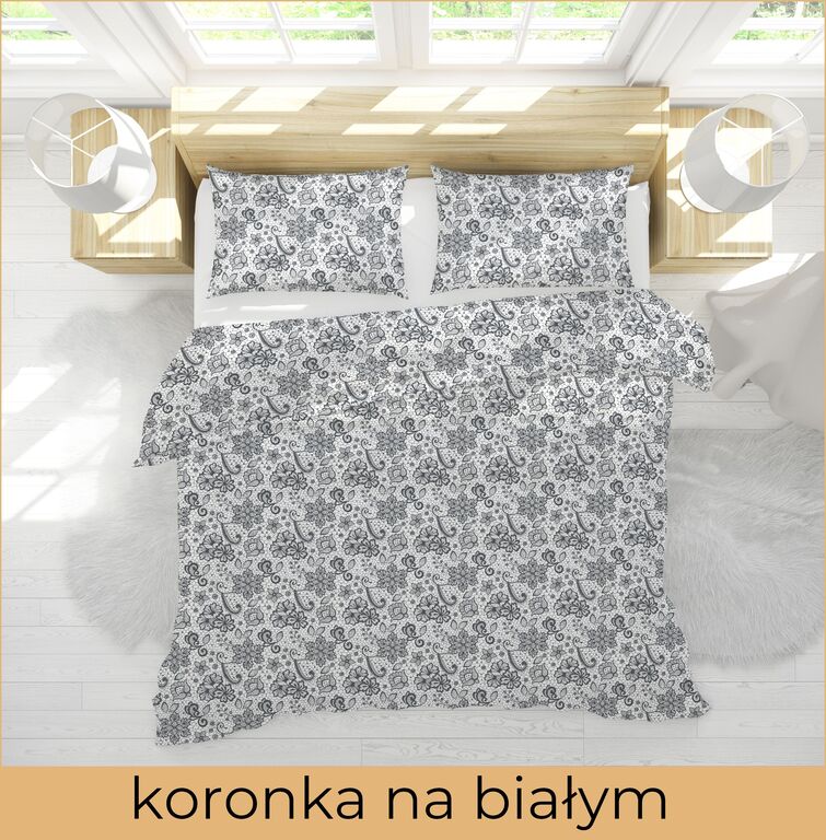 POŚCIEL HOTELOWA 160x200 + 1 poszewka - BAWEŁNA 100%, wzór: koronka na białym (3)