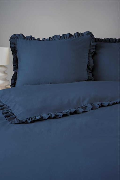 Pościel z falbaną 220x200cm 100% BAWEŁNA pościel w stylu BOHO kolor DENIM (4)