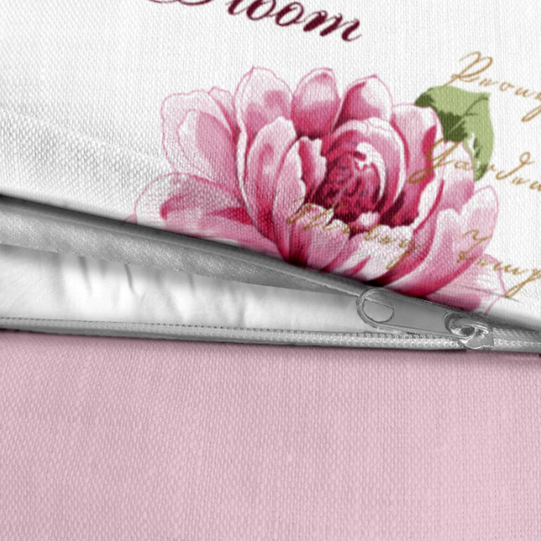 Pościel Dwustronna 160x200cm 2x70x80cm, 140g/m2,100% bawełna wzór: Piwonia z Napisami Puder Mix (4)