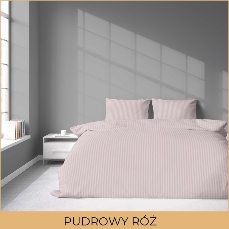 POŚCIEL HOTELOWA 160x200cm ADAMASZEK PUDROWY RÓŻ 100% BAWEŁNA 2 POSZEWKI (2)