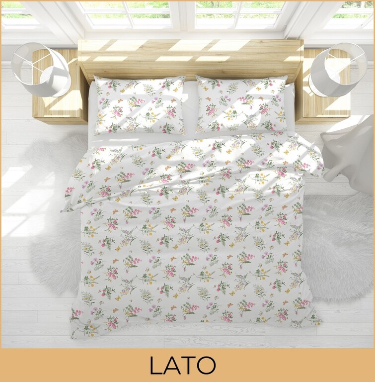 POŚCIEL HOTELOWA 140x200cm + POSZEWKA 70x80 BAWEŁNA 100% wzór: Lato (3)