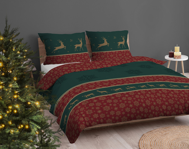 Komplet Pościeli Świątecznej 160x200 + 2x70x80, 100% Bawełna, 140g/m2, wzór: 5817 B (4)