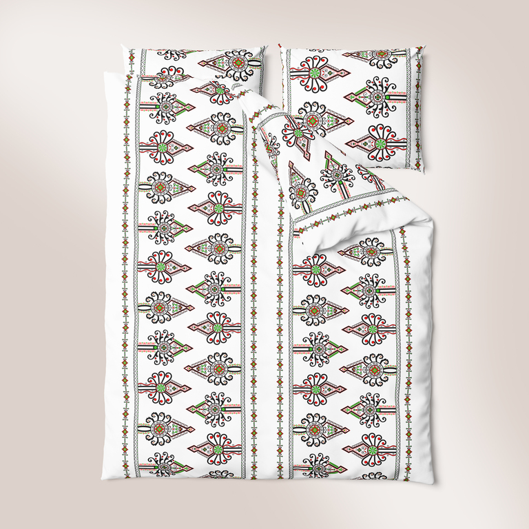 Komplet Pościeli 160x200 + 2x70x80, 100% Bawełna, 140g/m2, wzór: Parzenica na białym (2)