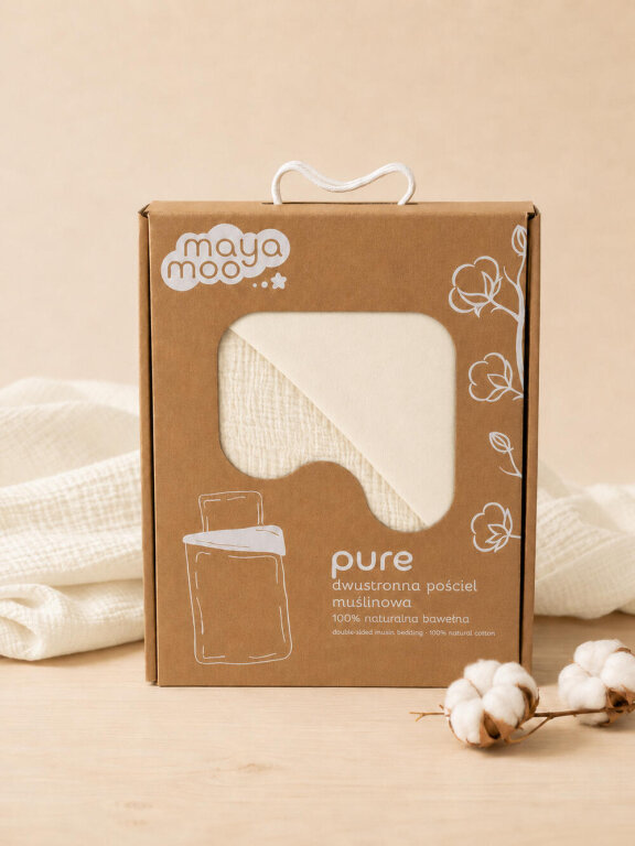 Pościel muślinowa 90x120 dziecięca - dwuwarstwowy muślin 140g/m2 + bawełna 120g/m2 Cream (5)