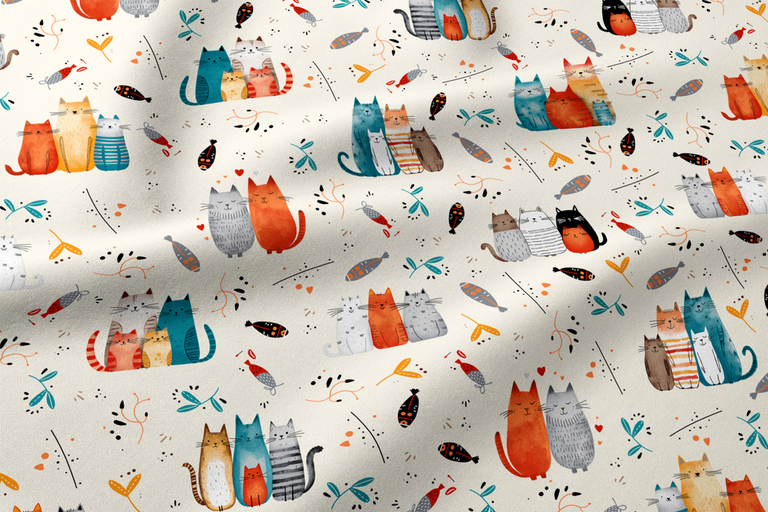 Tkanina na metry, Materiał do szycia, Tkanina, 100% BAWEŁNA, wzór: FAMILY CATS COLOR (1)