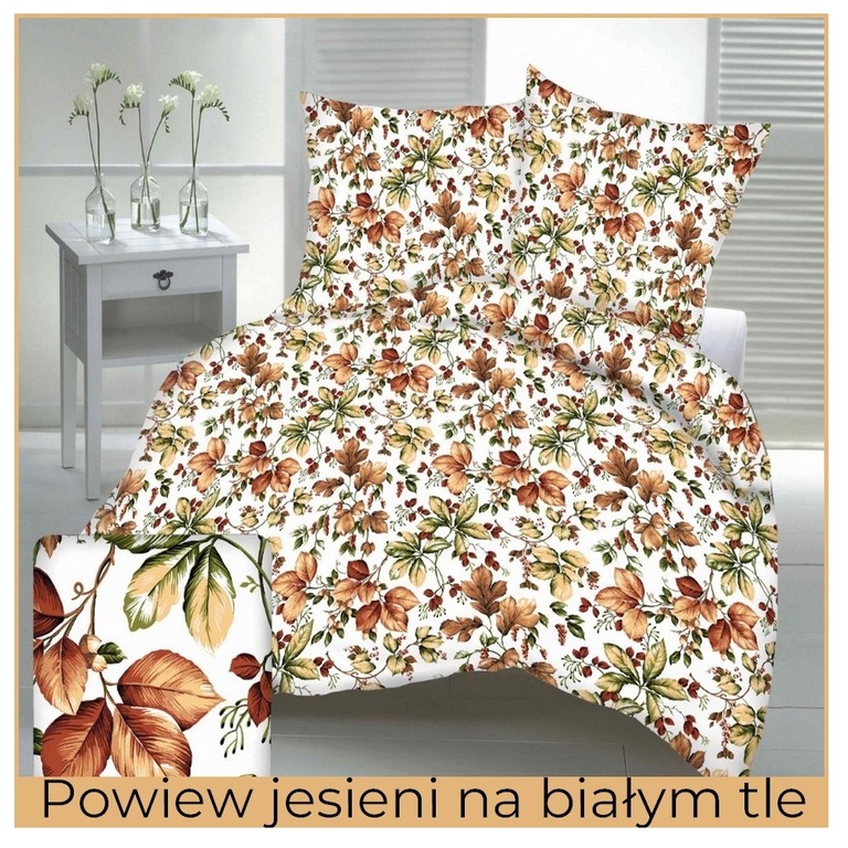 Pościel z Kory 160x200 + 2x70x80 Bawełna 100% Bielawa Produkt Polski - POWIEW JESIENI NA BIAŁYM (1)