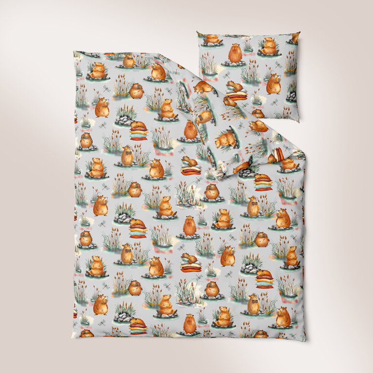 Pościel w kapibary 160x200 pościel kapibara szara CERTFIKAT - 100% bawełna (2)
