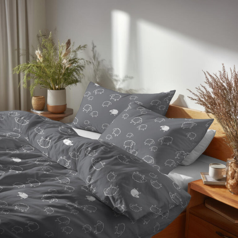 Pościel z Kory 220x200 + 2 poszewki PREMIUM 100% bawełna polska : Baranki szare (4)
