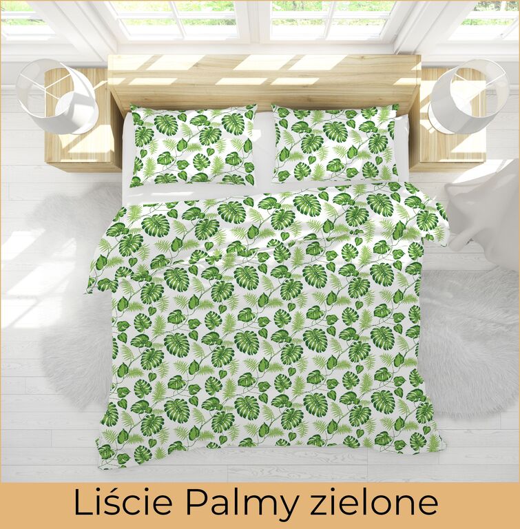 Pościel z Kory 140x200 + 1x70x80 Bawełna 100% Bielawa Produkt Polski - liście palmy zielone (3)