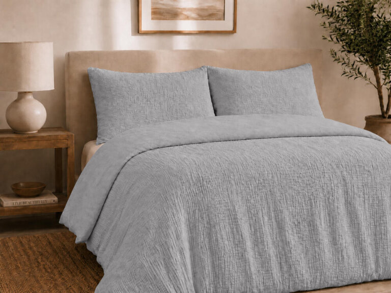 Pościel muślinowa dwuwarstwowa 220x200cm + 2x70x80cm - muślin + bawełna Grey (5)