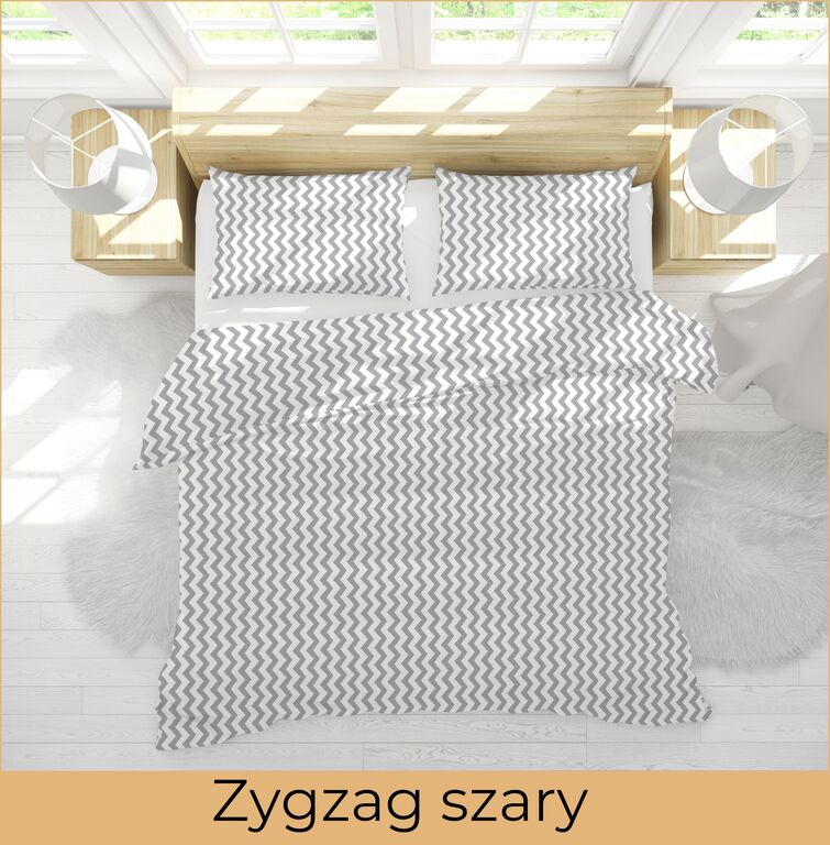 POŚCIEL HOTELOWA 160x200 + 1 poszewka BAWEŁNA 100%, wzór : Zygzak szary (3)