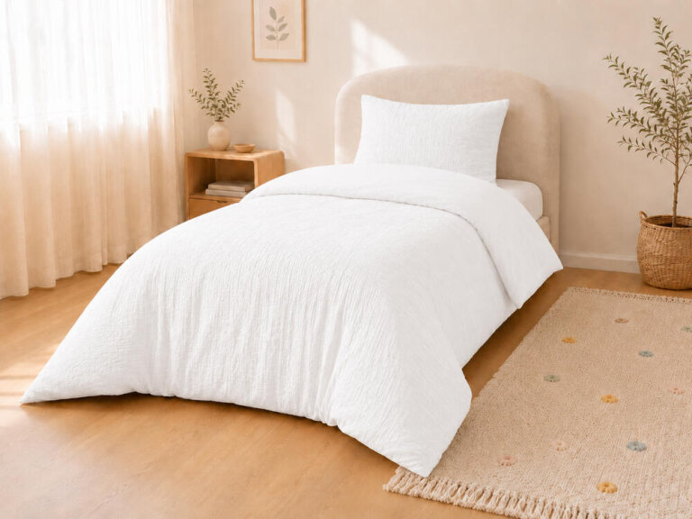 Pościel muślinowa 90x120 dziecięca - dwuwarstwowy muślin 140g/m2 + bawełna 120g/m2 White (2)