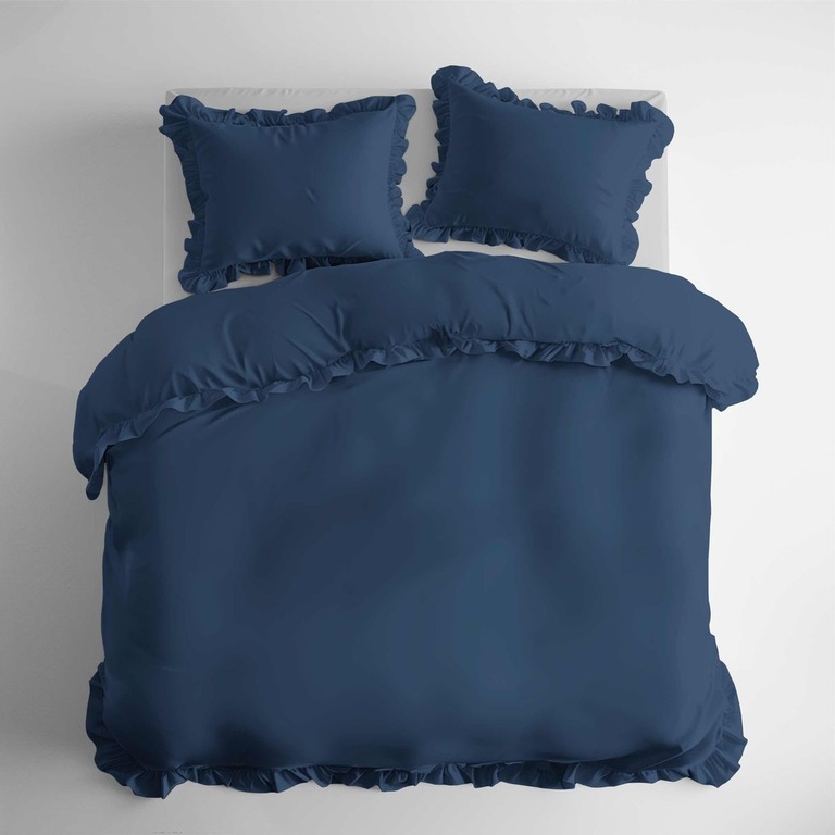 Pościel z falbaną 220x200cm 100% BAWEŁNA pościel w stylu BOHO kolor DENIM (2)