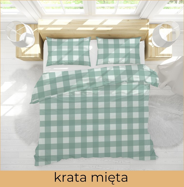 Pościel z Kory 140x200 + poszewka 70x80 POLSKI PRODUCENT - krata mięta (3)