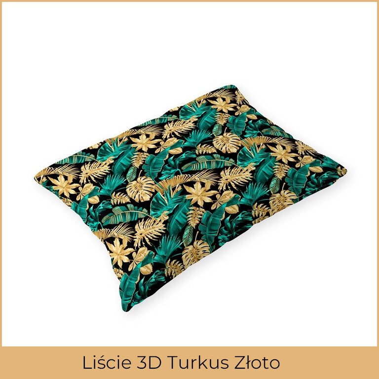 Poszewka 70x80cm na poduszkę Liście 3D turkus złoto (2)