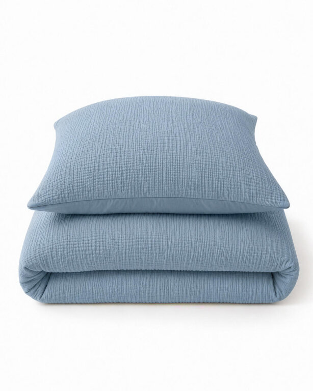 Pościel muślinowa 90x120 dziecięca - dwuwarstwowy muślin 140g/m2 + bawełna 120g/m2 Blue (4)