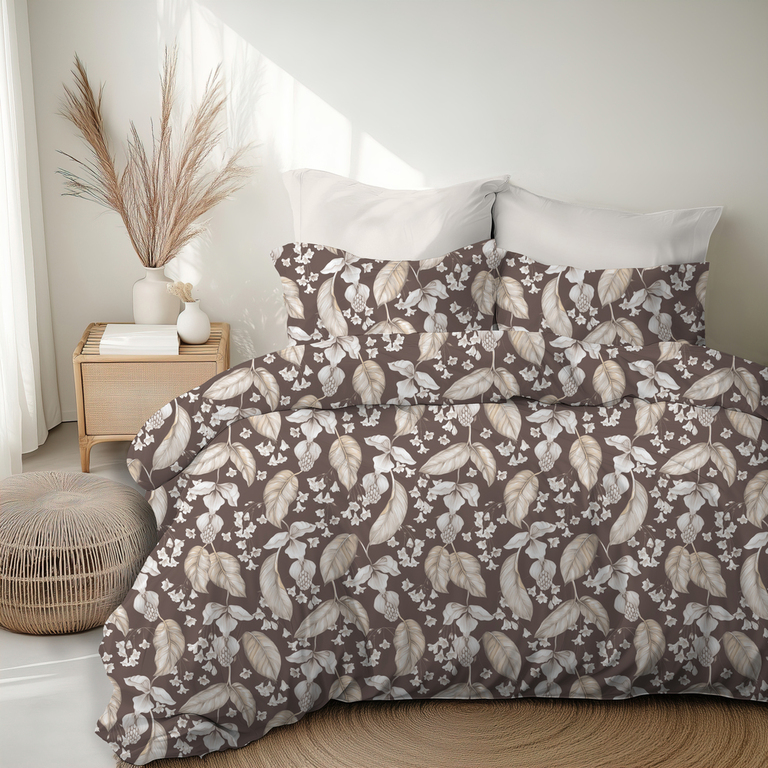 Komplet Pościeli 160x200 + 2x 70x80,  100% Bawełna, 140g/m2, wzór: Kwiat Pustyni na Brązie (5)