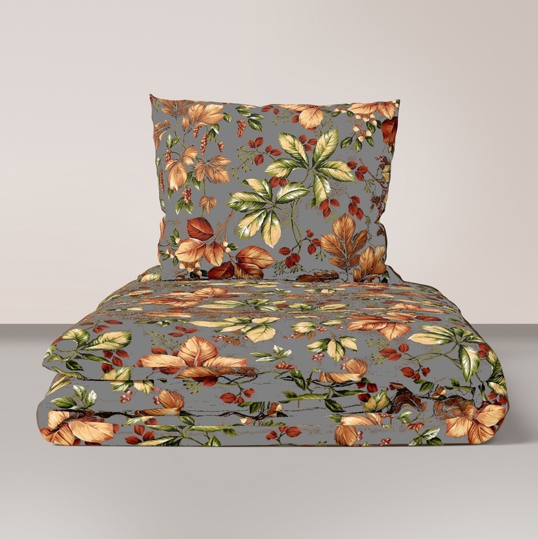 Pościel z Kory 220x200 + 2 poszewki PREMIUM 100% bawełna polska : Powiew jesieni na ciemnobeżowym (1)