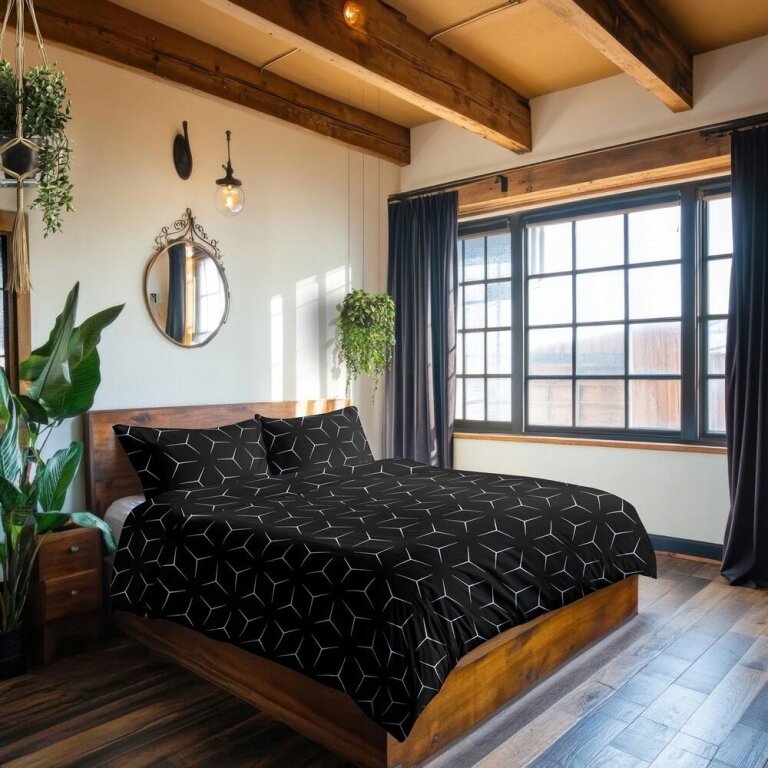 POŚCIEL Z KORY 220x200cm PREMIUM 100% BAWEŁNA KORA Milano Czarno - Białe (22)
