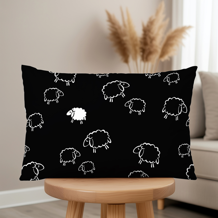 Poszewka na poduszkę 40x60cm BAWEŁNA 100% CERTYFIKAT - Baranki Czarne (7)