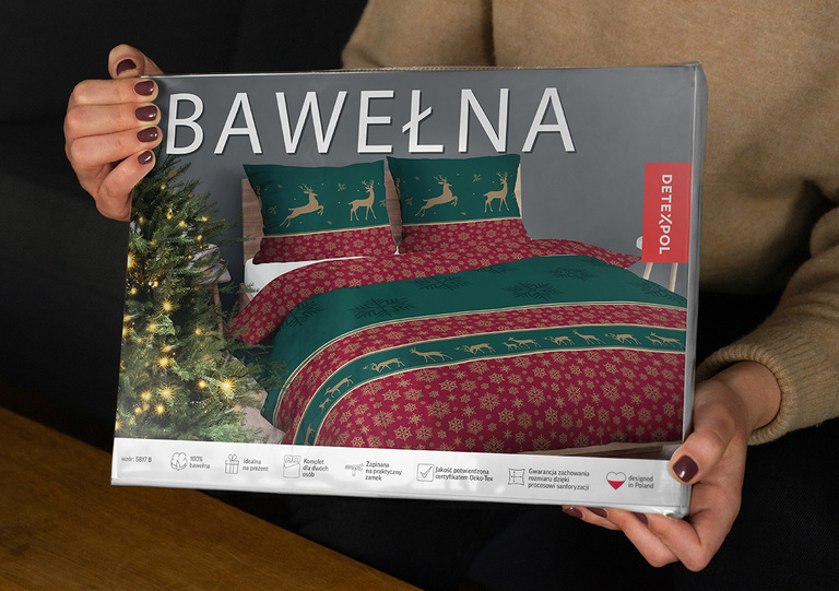 Komplet Pościeli Świątecznej 160x200 + 2x70x80, 100% Bawełna, 140g/m2, wzór: 5817 B (5)