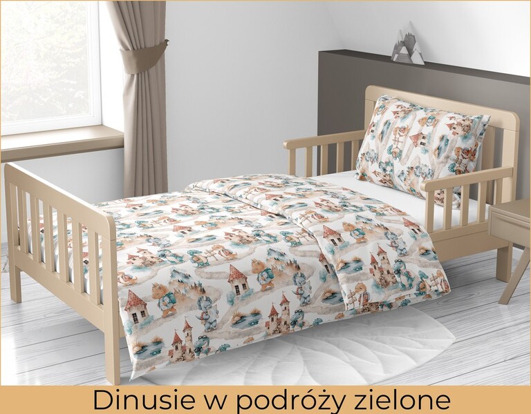 Pościel DZIECIĘCA 140x200cm dla dziecka Dinusie w podróży zielone (3)