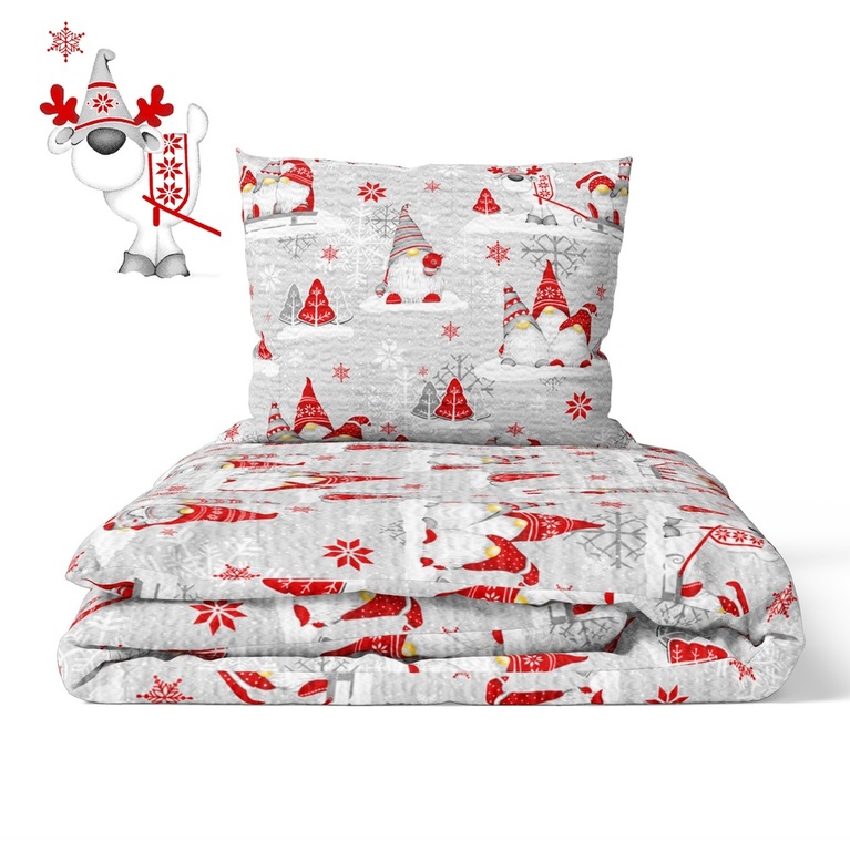Pościel z Kory 160x200 + 2x70x80 Bawełna 100% Bielawa Produkt Polski - Skrzaty czerwone (2)