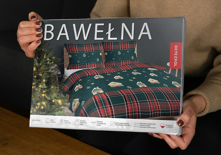 Komplet Pościeli Świątecznej 160x200 + 2x70x80, 100% Bawełna, 140g/m2, wzór: 5816 B (5)