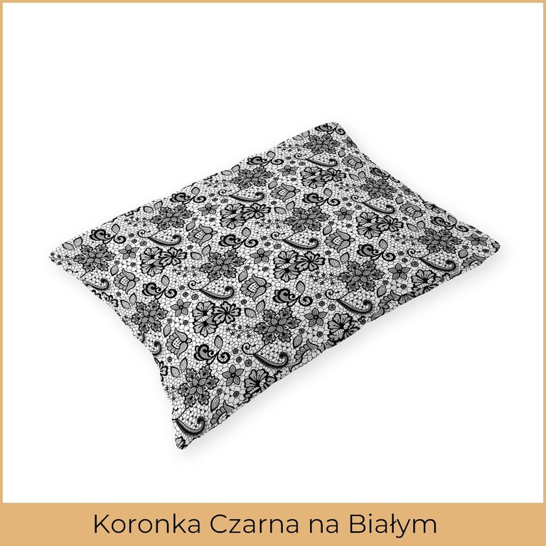 Poszewka na poduszkę 50x70cm BAWEŁNA CERTYFIKAT - Koronka czarna na białym (2)