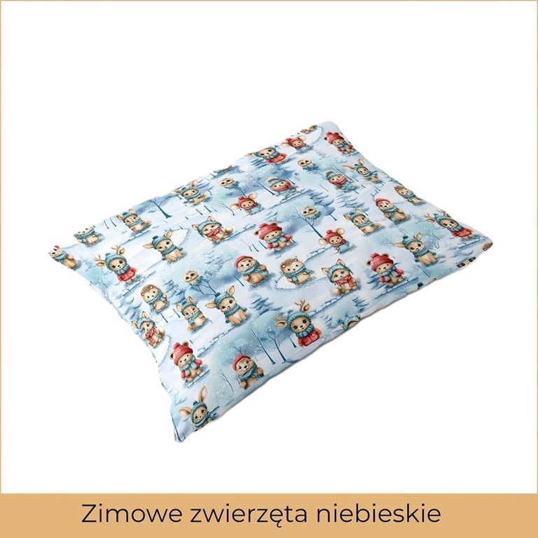 Poszewka na poduszkę Świąteczna 40x60cm BAWEŁNA 100% CERTYFIKAT - Zimowe Zwierzęta Niebieskie (2)