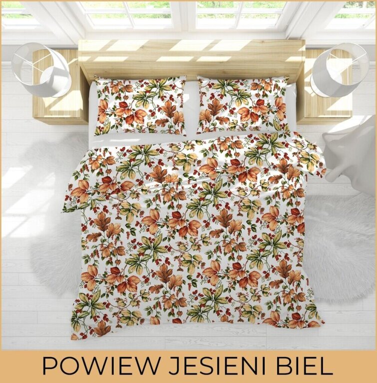 Pościel z kory 140x200 +1szt.70x80 GOLD Powiew jesieni na białym tle (3)