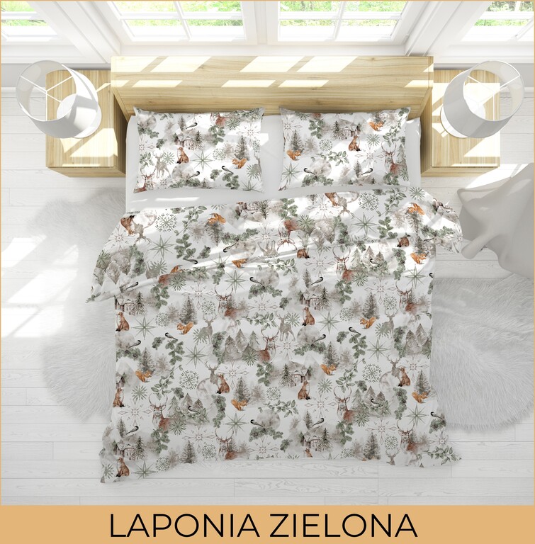 Pościel Zimowa 140x200cm, 70x80cm, 140g/m2, bawełna 100% :  LAPONIA ZIELONA (7)