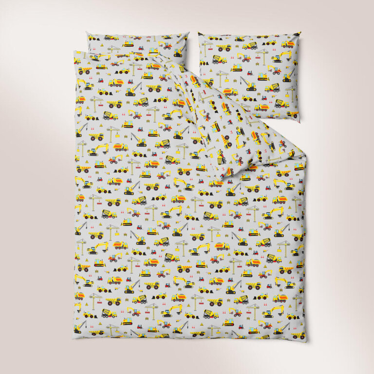 Pościel DZIECIĘCA 160x200 poszewka 50x70 dla dziecka 100% bawełna CERTYFIKAT Koparki szare (2)