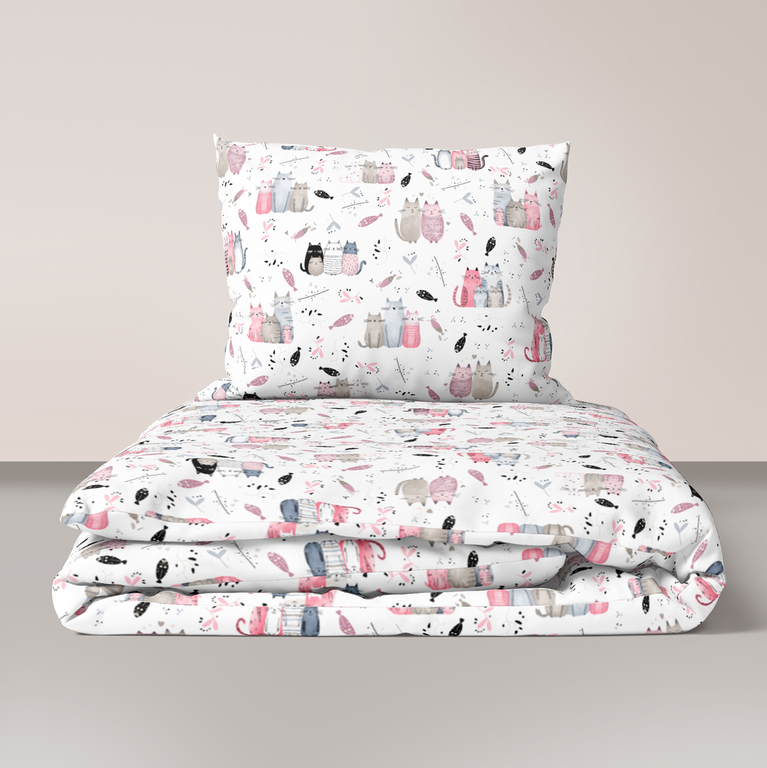 Pościel DZIECIĘCA 140x200 dla dziecka 100% bawełna CERTYFIKAT FAMILY CATS PINK (1)