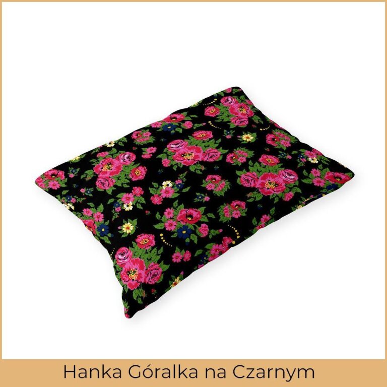 Poszewka na poduszkę 50x70cm BAWEŁNA CERTYFIKAT - Hanka Góralka na czarnym (2)