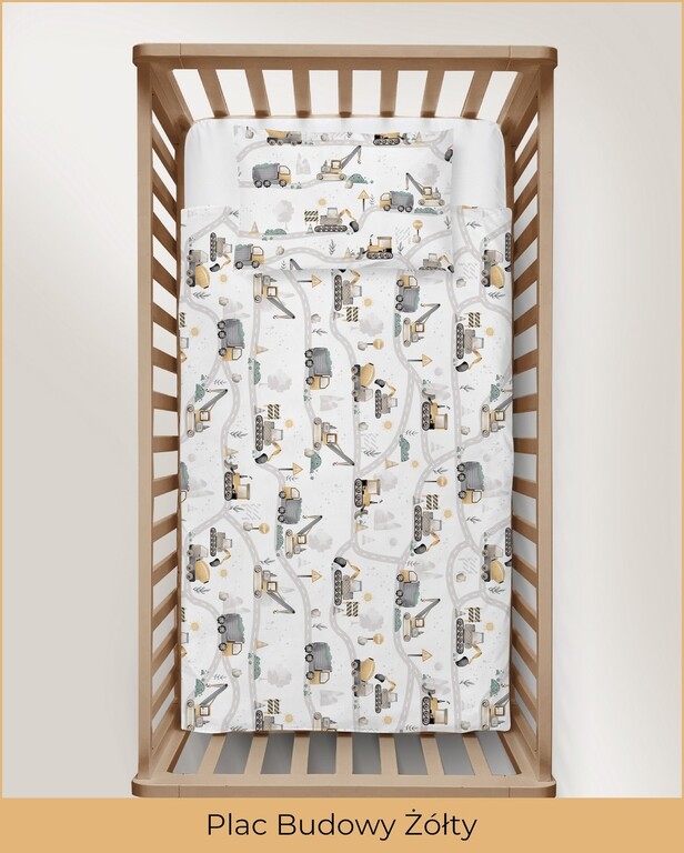 POŚCIEL DZIECIĘCA BAWEŁNA 90x120 + 40x60 100% BAWEŁNA certyfikat 2-el do Łóżeczka plac budowy żółty (3)