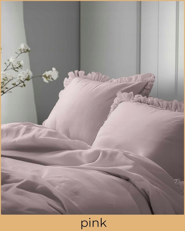 Pościel z falbaną 220x200cm 100% BAWEŁNA pościel w stylu BOHO kolor RÓŻ / PINK (11)