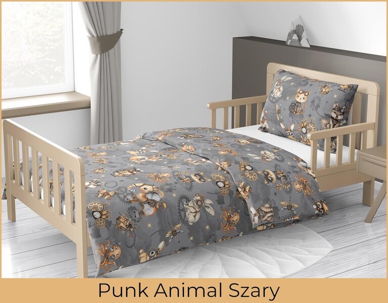 Pościel DZIECIĘCA 140x200 dla dziecka 100% bawełna CERTYFIKAT Punk Animal Szary (3)