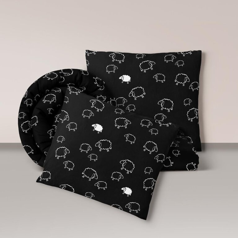 Pościel z Kory 160x200 + 2x70x80 Bawełna 100% Bielawa Produkt Polski - Barany Czarne (1)