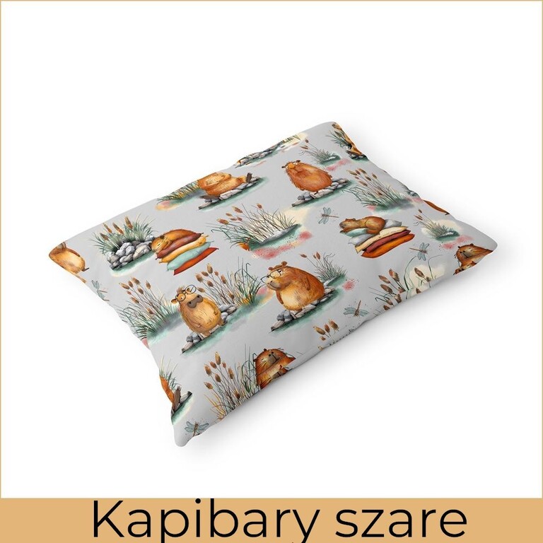 Poszewka na poduszkę 50x70 BAWEŁNA CERTYFIKAT, wzór: Kapibary szare (2)