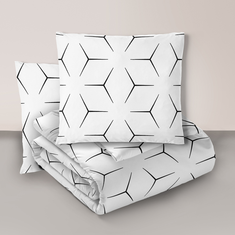 Komplet Pościeli 160x200 + 2x70x80, 100% Bawełna, 140g/m2, wzór:  MILANO BIAŁO CZARNE (1)